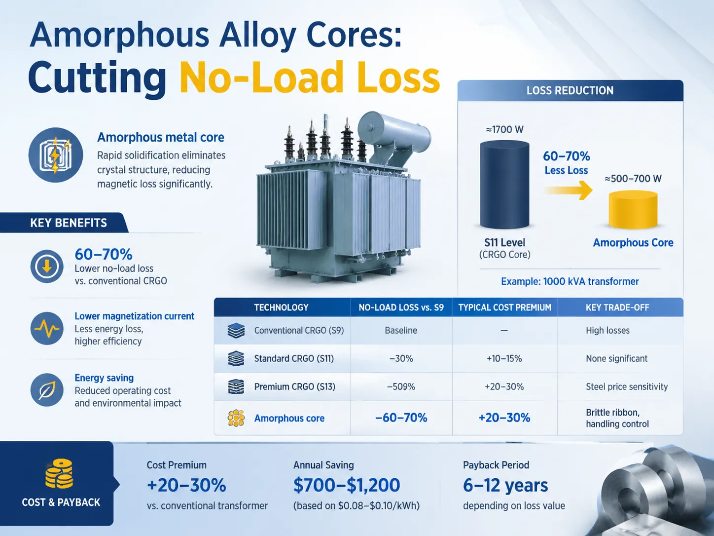 Amorphous Alloy Cores Cutting No-Load Loss