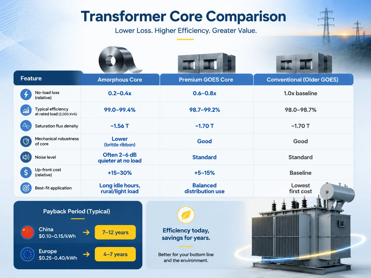Amorphous vs. Silicon-Steel vs. Conventional Transformer