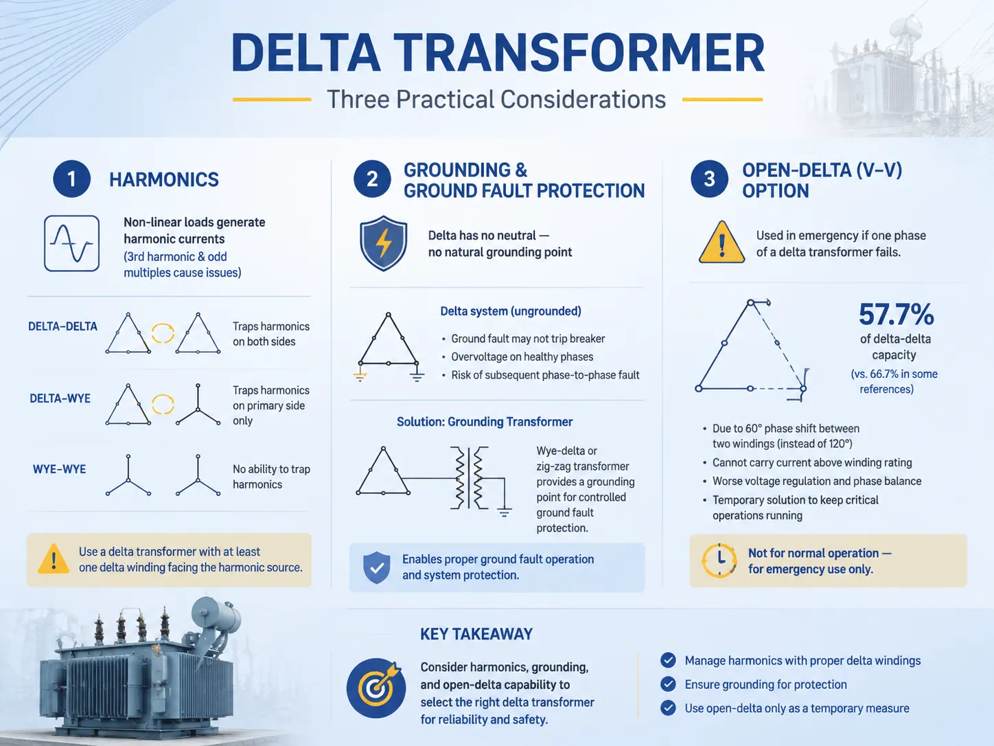 Harmonics, Grounding, and the Open‑Delta Option Three Practical Considerations
