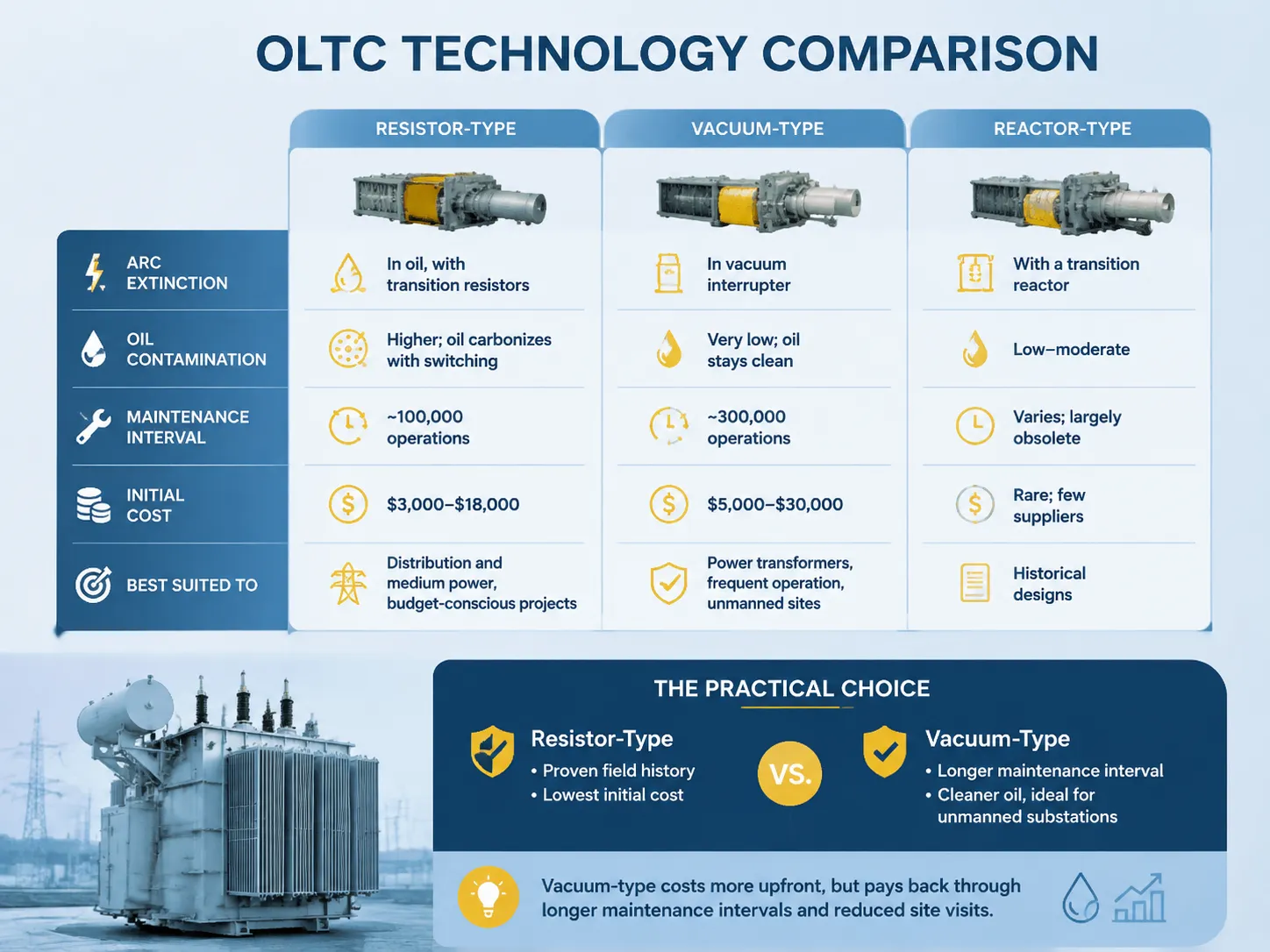 Resistor vs. Vacuum vs. Reactor OLTC