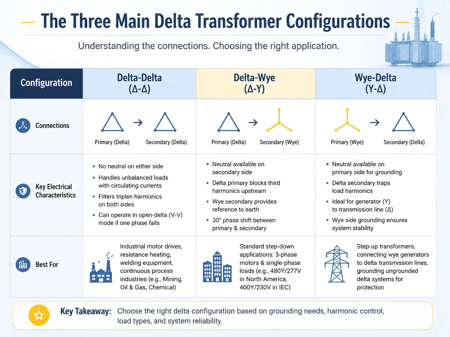 The Three Main Delta Transformer Configurations — and Where Each One Belongs