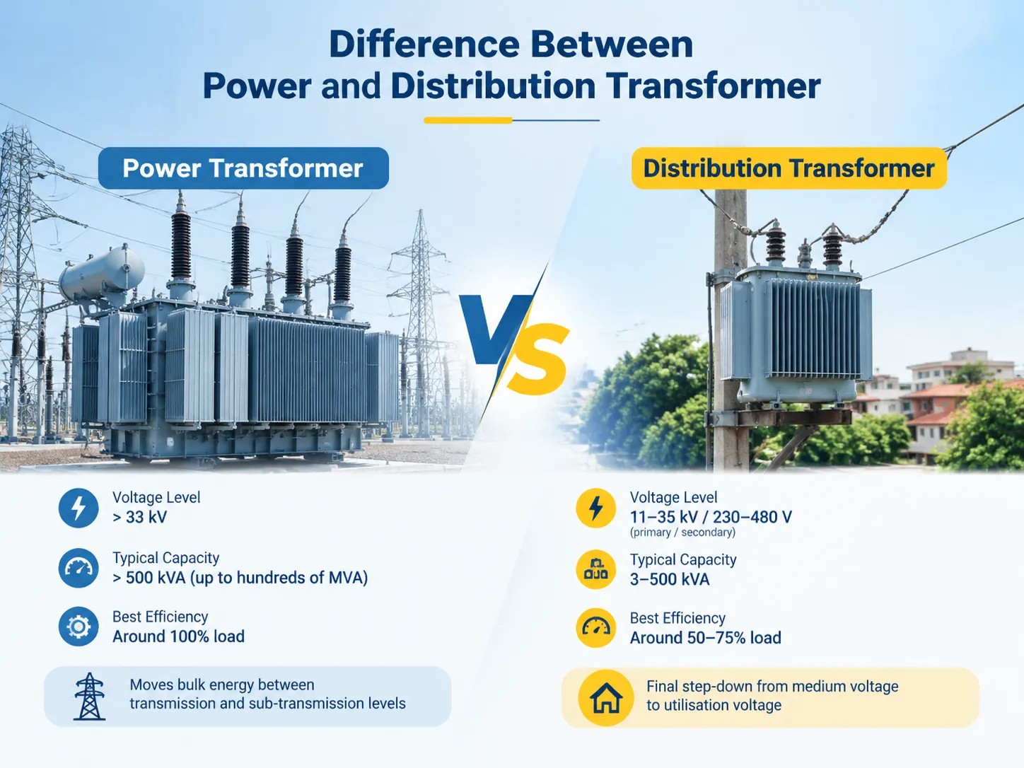 Difference Between Power and Distribution Transformer