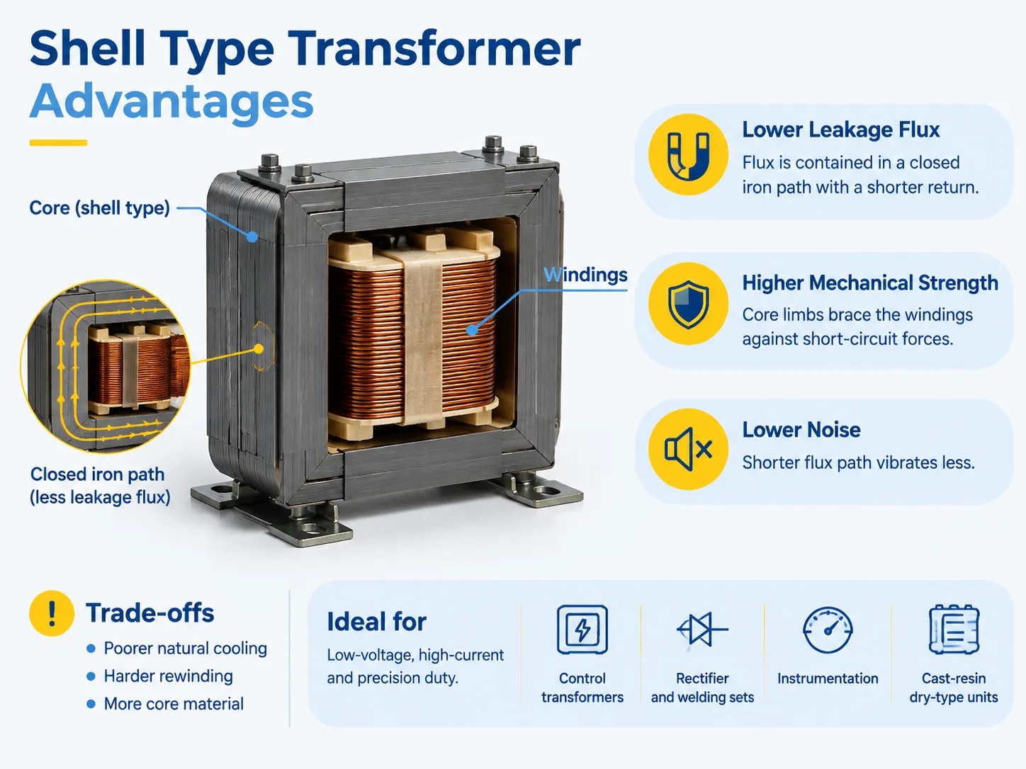 Shell Type Transformer Advantages Leakage Flux Mechanical Strength Source