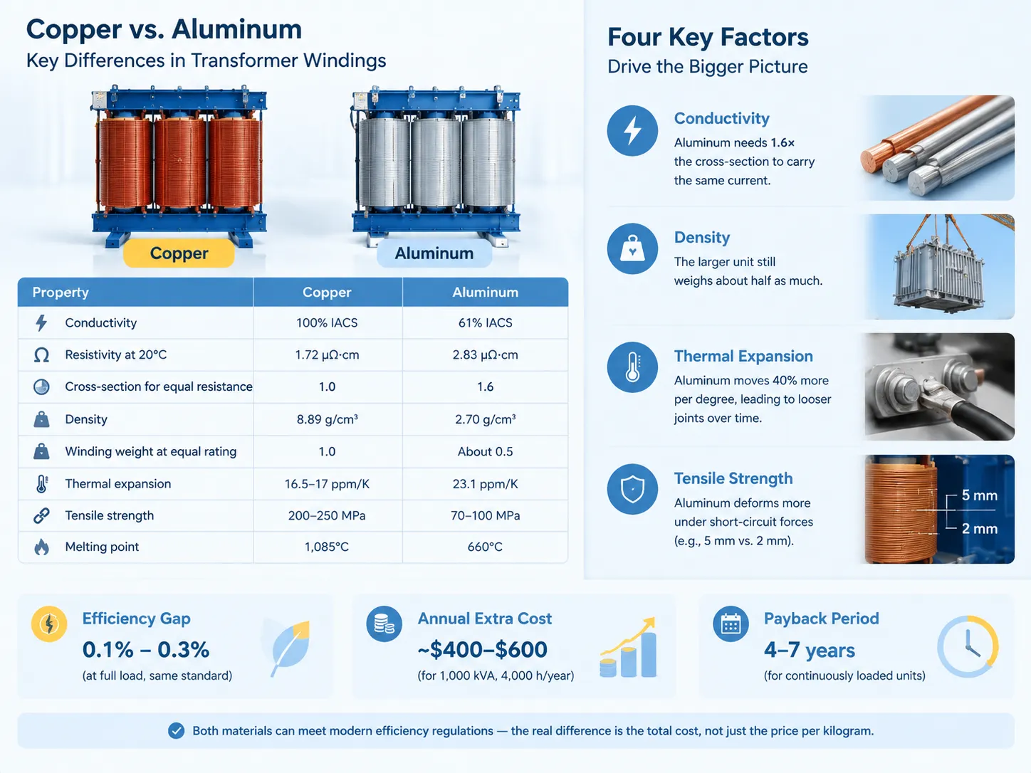 copper vs aluminum key differences in transformer windings